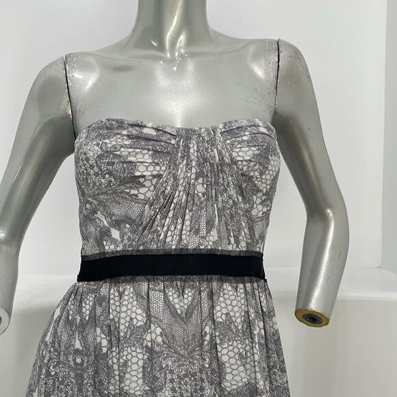 Bcbgmaxazria Amber Strapless Maxi Dress Party Cocktail White Gray Print  Size 2 - Picture 5 of 16